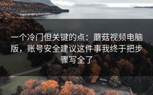 一个冷门但关键的点：蘑菇视频电脑版，账号安全建议这件事我终于把步骤写全了