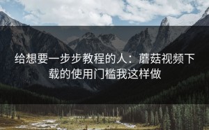 给想要一步步教程的人：蘑菇视频下载的使用门槛我这样做