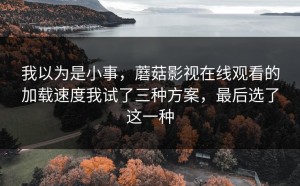 我以为是小事，蘑菇影视在线观看的加载速度我试了三种方案，最后选了这一种
