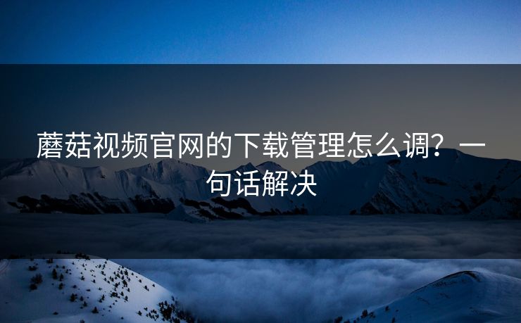 蘑菇视频官网的下载管理怎么调?一句话解决 蘑菇视频官网的下载管理怎么调?一句话解决
