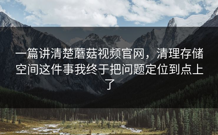 一篇讲清楚蘑菇视频官网，清理存储空间这件事我终于把问题定位到点上了